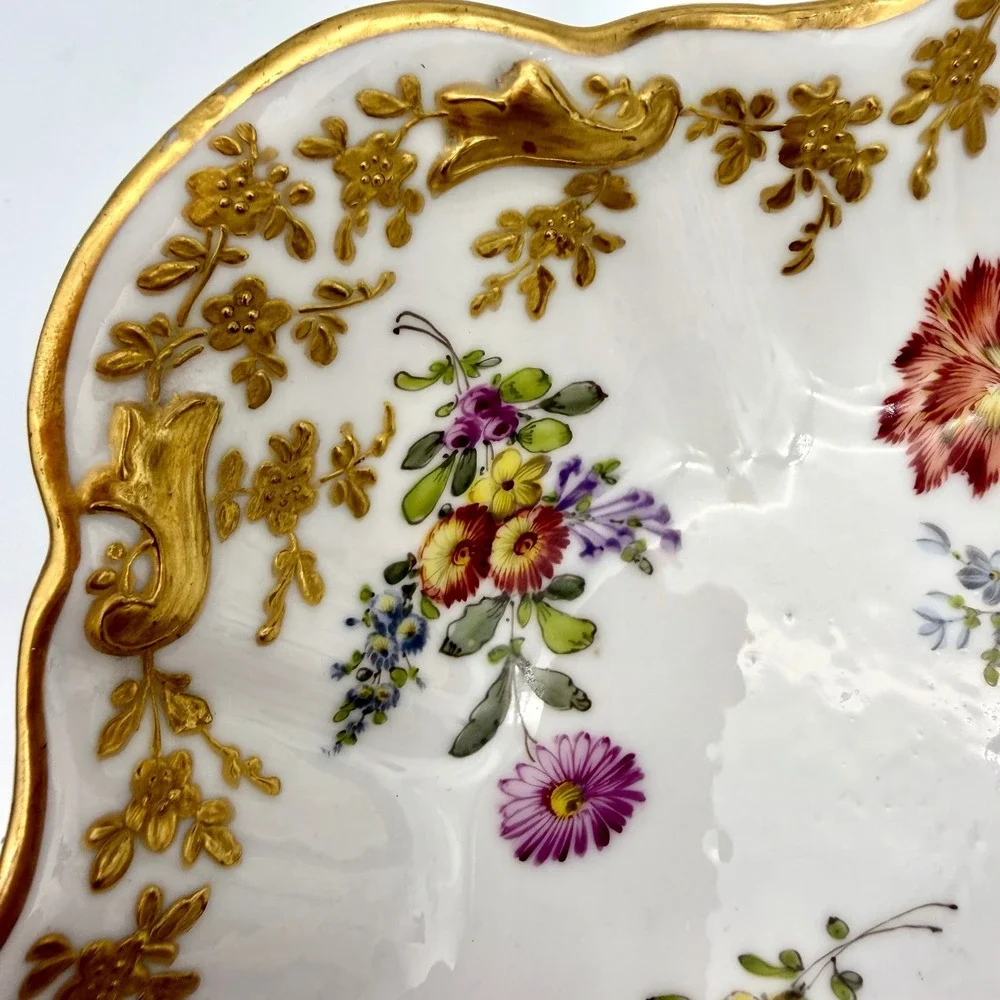 Centerpiece Footed Bowl Porcelain Rococo Gold Gilt Hand Painted Floral 9.5